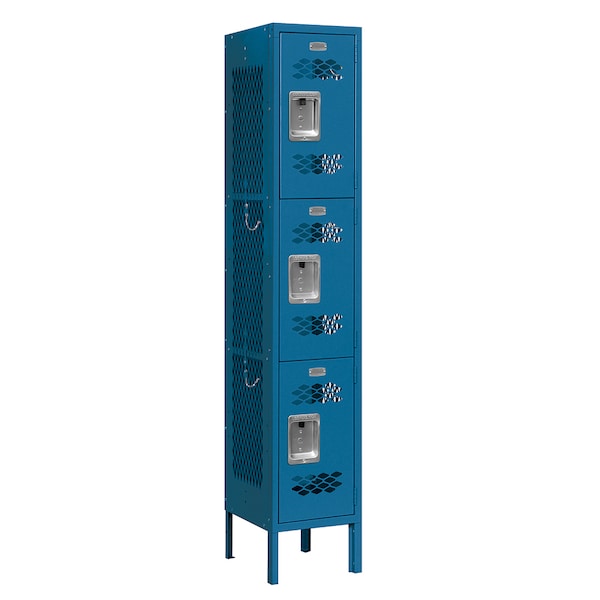 Salsbury Industries 3 Tier Vented Locker, 12"Wx66"Hx12"D, 3 Door, Blue, Unassembled 73152BL-U